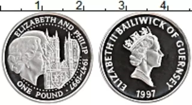 Монета фунт Гернси 1997 года Серебро Елизавета II