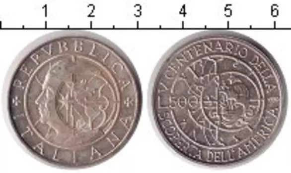 Монета 500 лир Италии 1990 года Серебро
