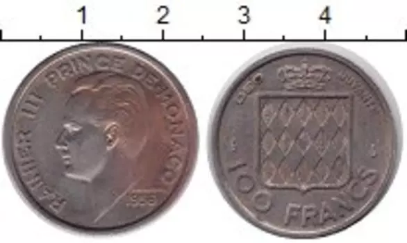 Монета 100 франков Монако 1956 года Медно-никель Ренье III
