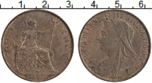 Монета пенни Англии 1897 года Медь Виктория