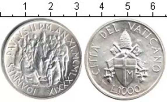 Монета 1000 лир Ватикана 1989 года Серебро Иоанн Павел II