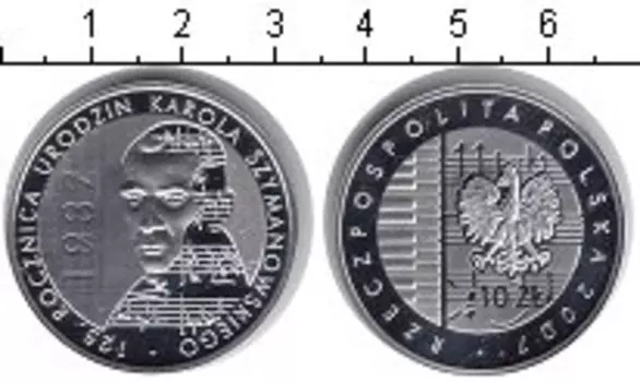 Монета 10 злотых Польши 2007 года Серебро 125-летие со дня рождения Кароля Шимановского