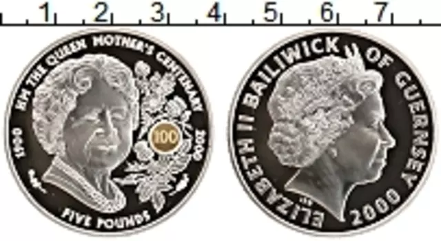 Монета 5 фунтов Гернси 2000 года Серебро Елизавета II
