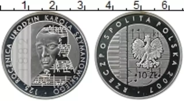 Монета 10 злотых Польши 2007 года Серебро Жимановский