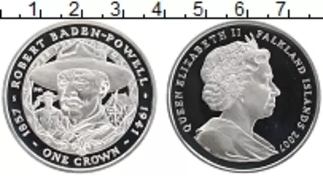 Монета крона Фолклендских островов 2007 года Серебро Роберт Баден