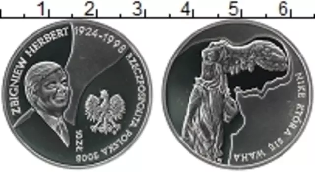Монета 10 злотых Польши 2008 года Серебро Збигнев Герберт