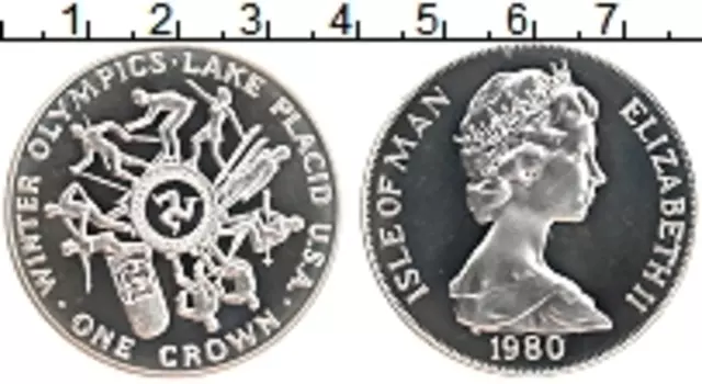 Монета крона Острова Мэн 1980 года Серебро Москва 80