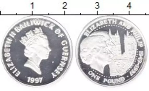 Монета фунт Гернси 1997 года Серебро