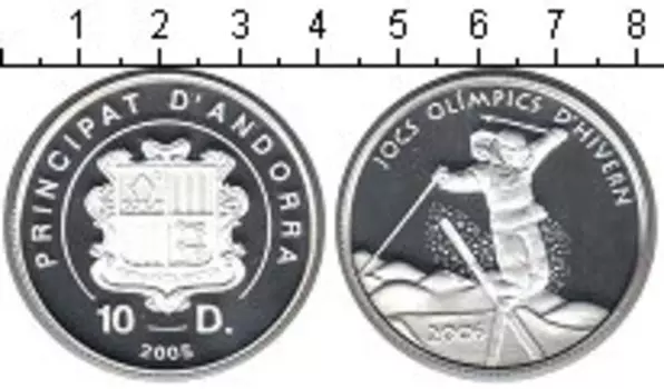 Монета 10 динерс Андорры 2005 года Серебро Олимпиада 2006