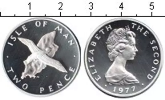 Монета 2 пенса Острова Мэн 1977 года Серебро птица