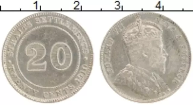 Монета 20 центов Стрейтс-Сеттльмента 1910 года Серебро Эдвард VII