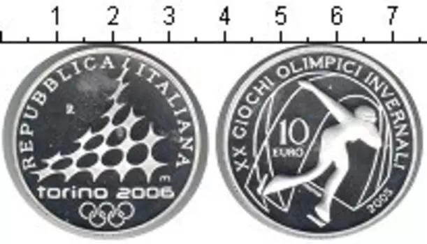Монета 10 евро Италии 2005 года Серебро XX зимние Олимпийские игры 2006 г