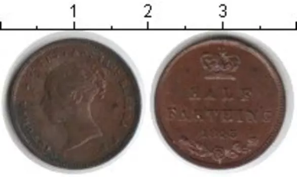 Монета 1/2 фартинга Англии 1843 года Медь Виктория