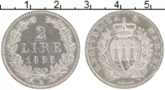 Монета 2 лиры Сан-Марино 1898 года Серебро