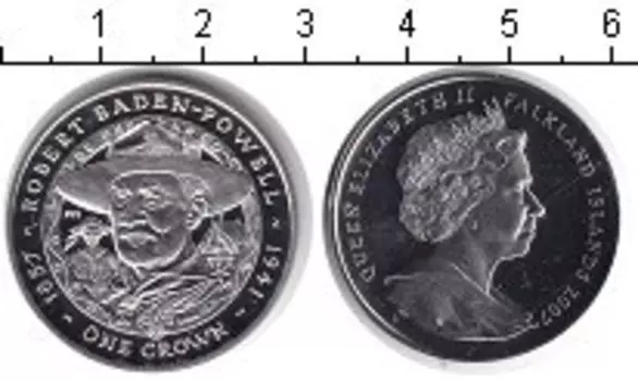 Монета крона Фолклендских островов 2007 года Серебро Роберт Баден - Повелл