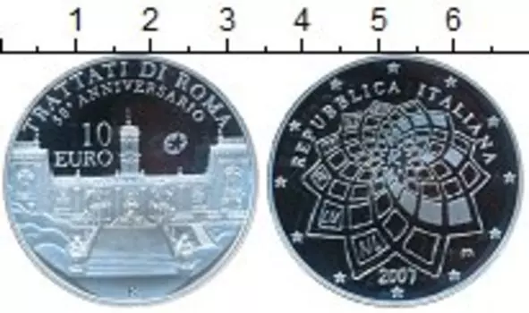 Монета 10 евро Италии 2007 года Серебро