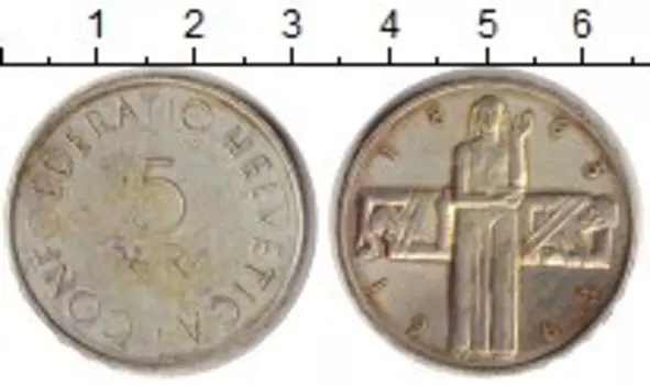 Монета 5 франков Швейцарии 1963 года Серебро 100 лет Красному Кресту