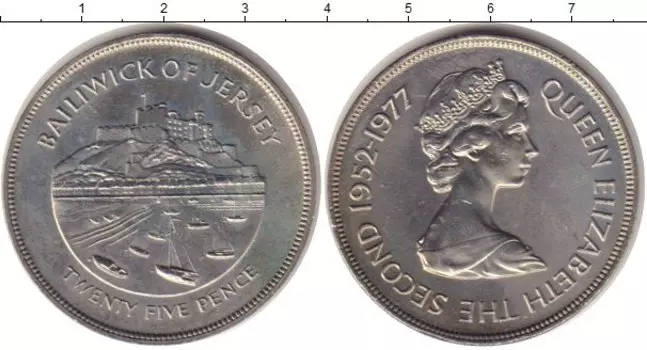 Монета 25 пенсов Острова Джерси 1977 года Медно-никель Елизавета II