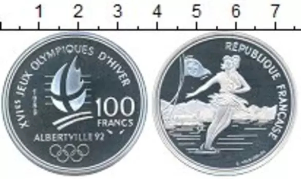Монета 100 франков Франции 1989 года Серебро Олимпиада Альбертвиль 1992