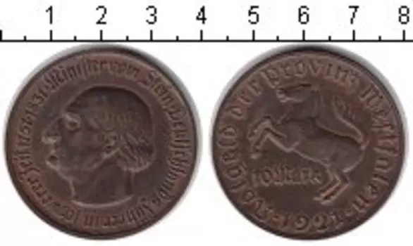 Монета 10 марок Вестфалии 1921 года Медь Минилтер вон Штейн