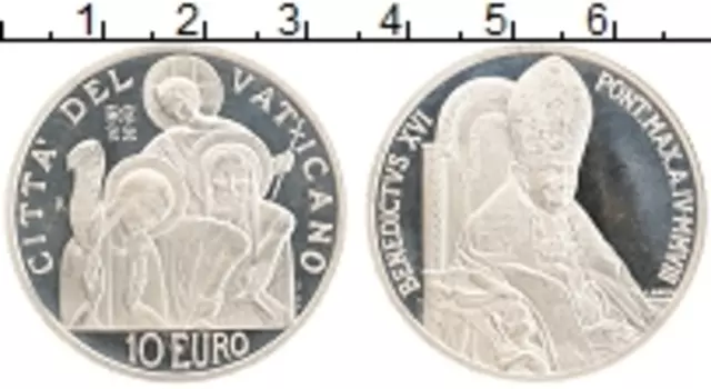 Монета 10 евро Ватикана 1991 года Серебро Бенедикт XVI