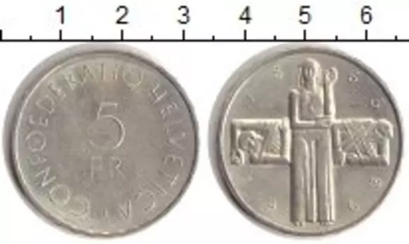 Монета 5 франков Швейцарии 1963 года Серебро 100 лет Красному Кресту