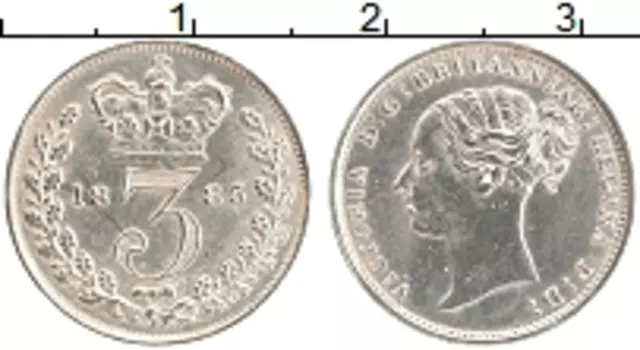 Монета 3 пенса Англии 1885 года Серебро Виктория
