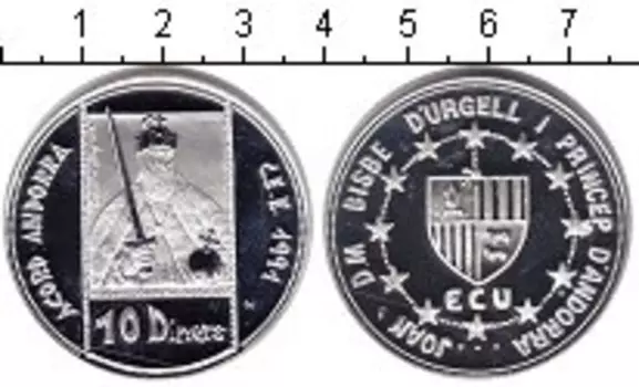 Монета 10 динерс Андорры 1991 года Серебро Король