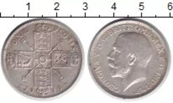 Монета флорин Англии 1916 года Серебро Георг V