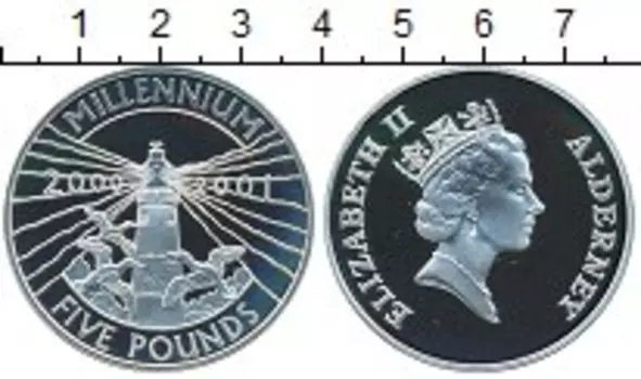 Монета 5 фунтов Олдерни 2000 года Серебро Елизавета II