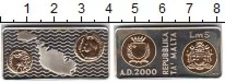 Монета 5 лир Мальты 2000 года Серебро Миллениум