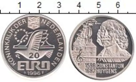 Монета 20 евро Нидерланд 1996 года Серебро Константин Хайгенс