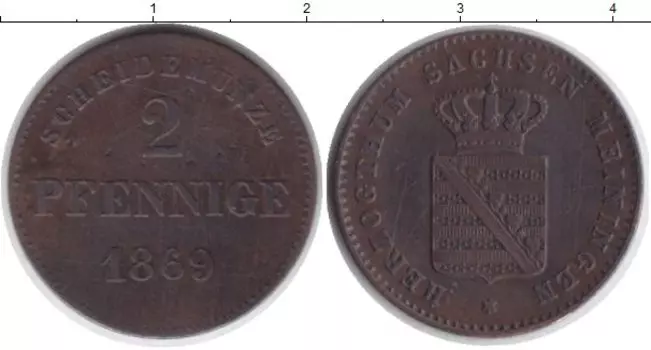 Монета 2 пфеннига Саксен-Майнингена 1869 года Медь Георг II