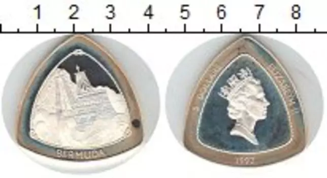 Монета 3 доллара Бермудских островов 1997 года Серебро Кораблекрушения в бермудском треугольнике