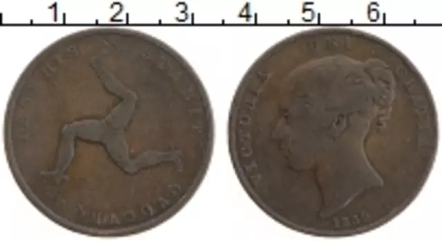 Монета пенни Острова Мэн 1839 года Медь