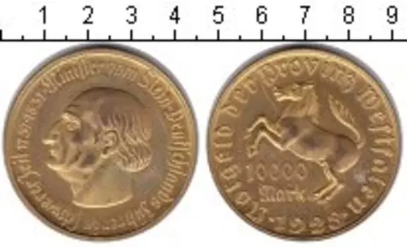 Монета 10000 марок Вестфалии 1923 года Медь Минилтер вон Штейн