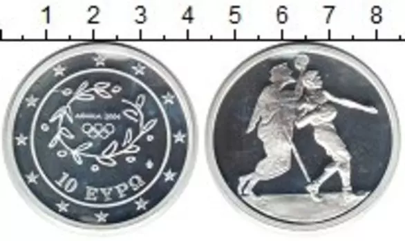 Монета 10 евро Греции 2004 года Посеребрение Олимпиада 2004 в Афинах
