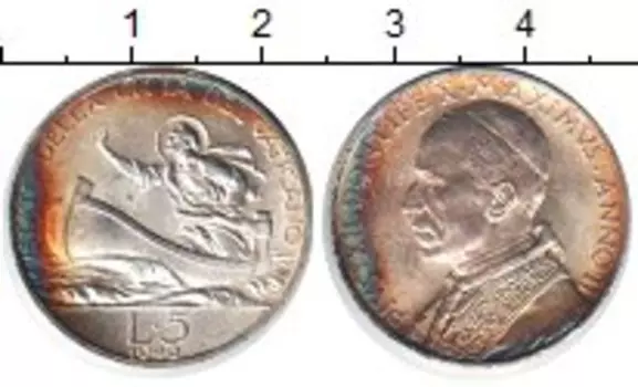 Монета 5 лир Ватикана 1940 года Серебро Пий ХII