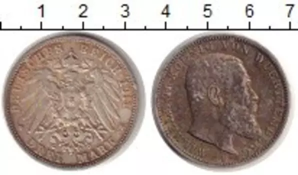 Монета 3 марки Вюртемберга 1911 года Серебро Вильгельм II