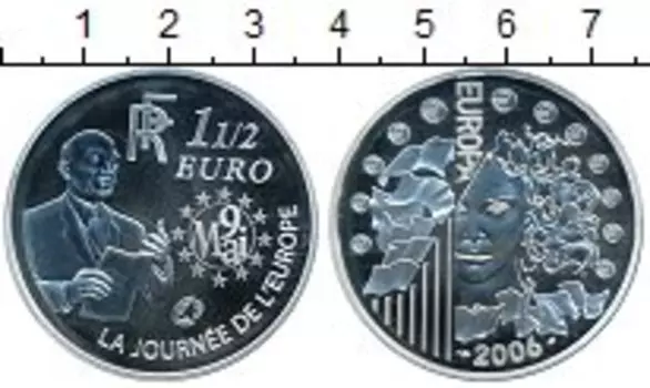 Монета 1/2 евро Франции 2006 года Серебро 9 мая