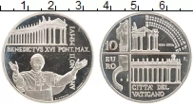Монета 10 евро Ватикана 2006 года Серебро Папа Бенедикт XVI