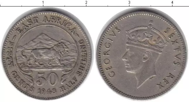 Монета 50 центов Восточной Африки 1948 года Медно-никель Георг VI