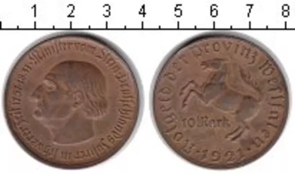 Монета 10 марок Вестфалии 1921 года Медь Минилтер вон Штейн