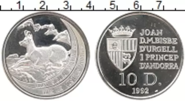 Монета 10 динерс Андорры 1992 года Серебро