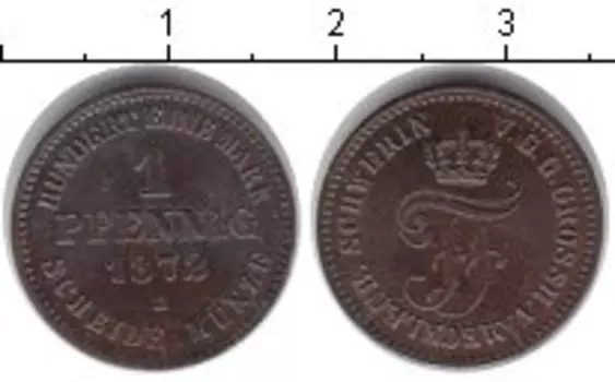 Монета пфенниг Мекленбург-Шверина 1872 года Медь