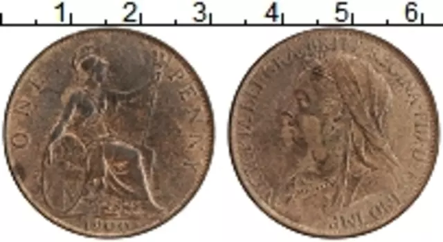 Монета пенни Англии 1900 года Медь Виктория