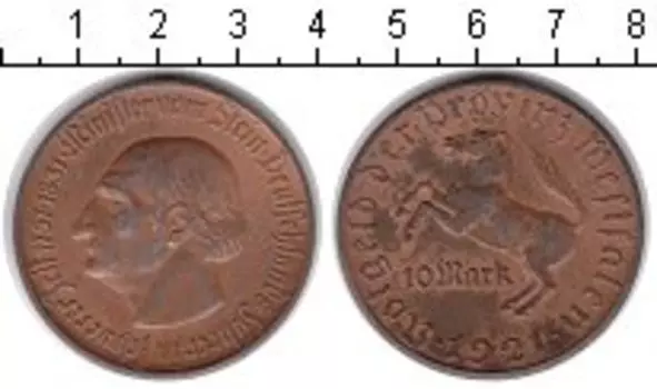 Монета 10 марок Вестфалии 1921 года Медь Минилтер вон Штейн