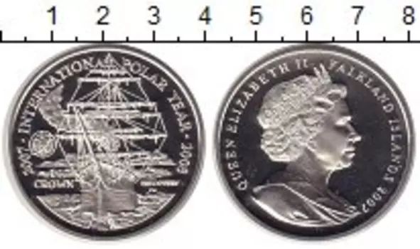 Монета крона Фолклендских островов 2007 года Медно-никель Елизавета II