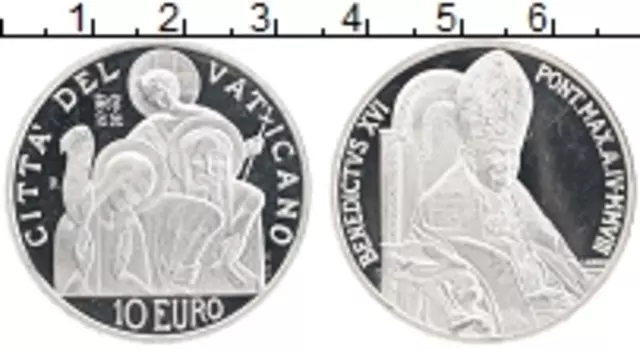 Монета 10 евро Ватикана 2008 года Серебро Святое семейство