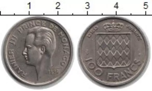 Монета 100 франков Монако 1956 года Медно-никель Райнер III